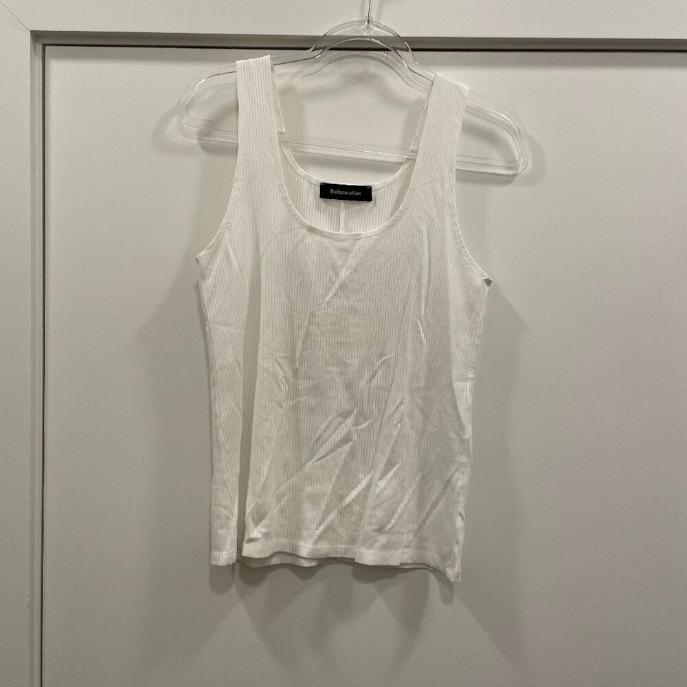 Reformation White Ribbed Tank Top - XL
